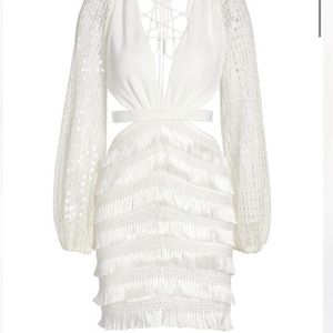 PatBo white fringe mini dress